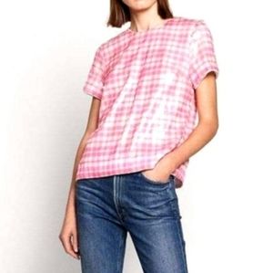 J. Crew Pink Plaid Sequin Top size M